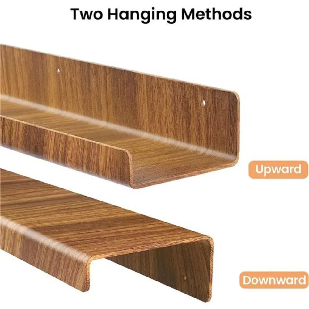 4 Wood Grain Acrylic Shelves for Wall Storage, 15